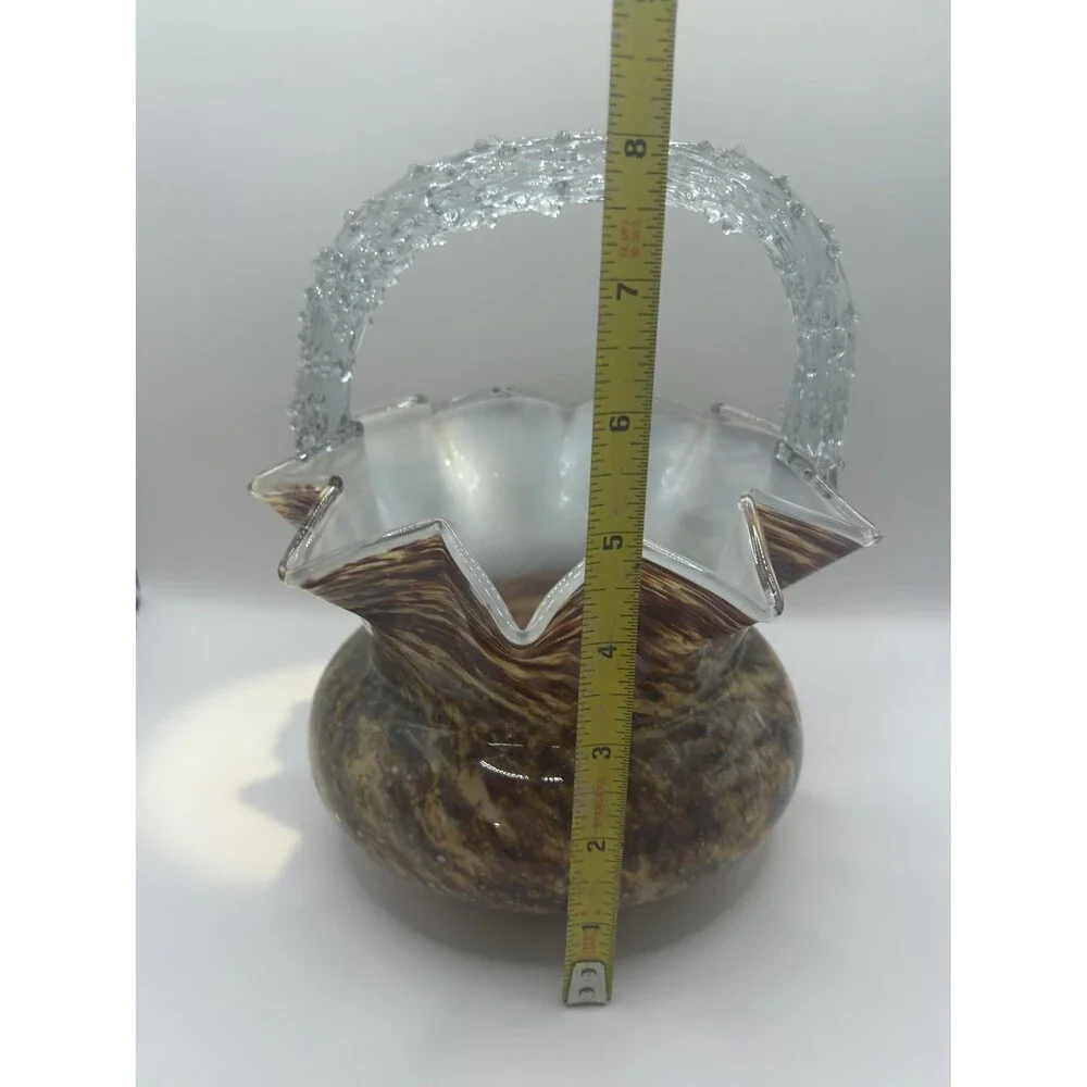 Antique Victorian Bohemian Glass Thorn Handled Crimped Edge Basket